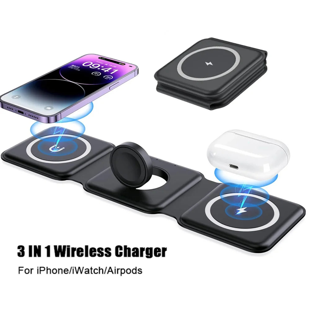 3 in 1 foldable wireless charger stand for iPhone | Airpods | Apple Watch | Android