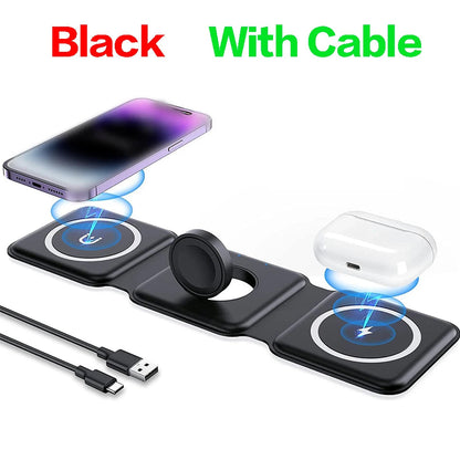 3 in 1 foldable wireless charger stand for iPhone | Airpods | Apple Watch | Android